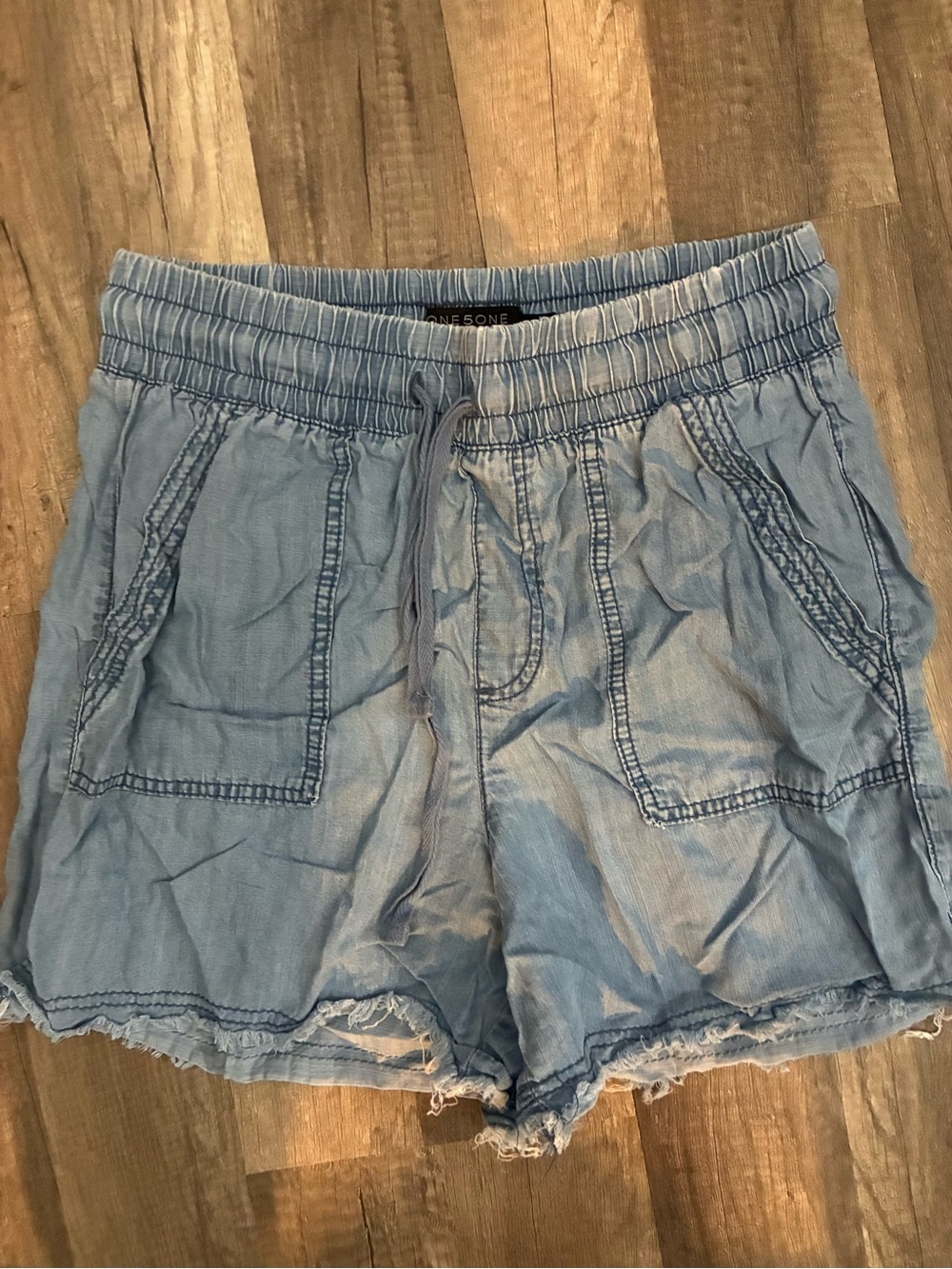 one 5 one Light Blue Denim-Style Drawstring Shorts